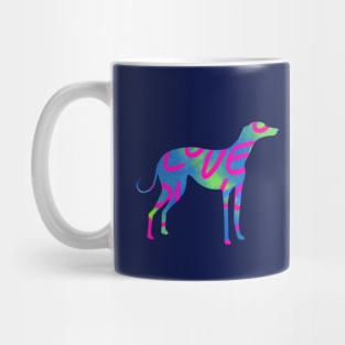 Blue and green with pink love letters Greyhound dog Mug